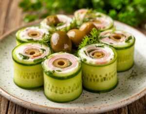 Роллы из огурца с ветчиной и сыром